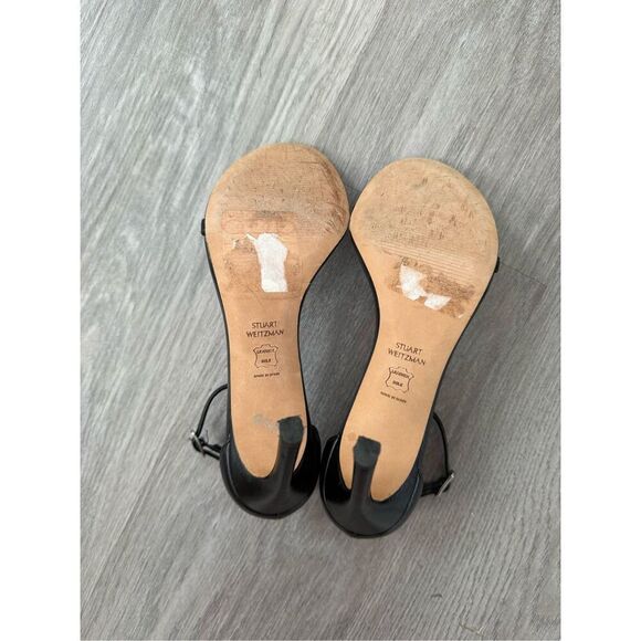 Stuart Weitzman 7 Black Leather “Nudist” Heels Shoes - Picture 5 of 6